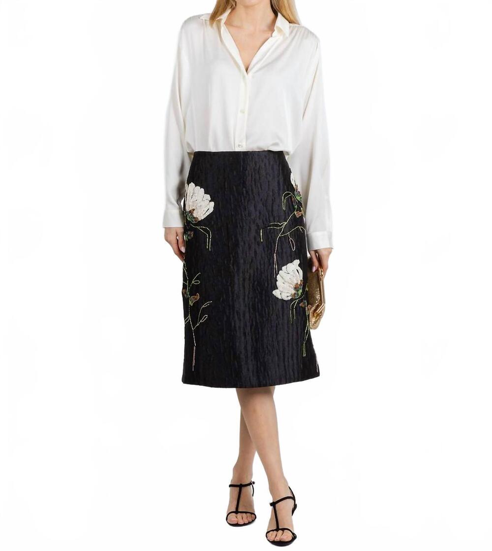 NEW SIMKHAI arla floral jacquard midi skirt in black
